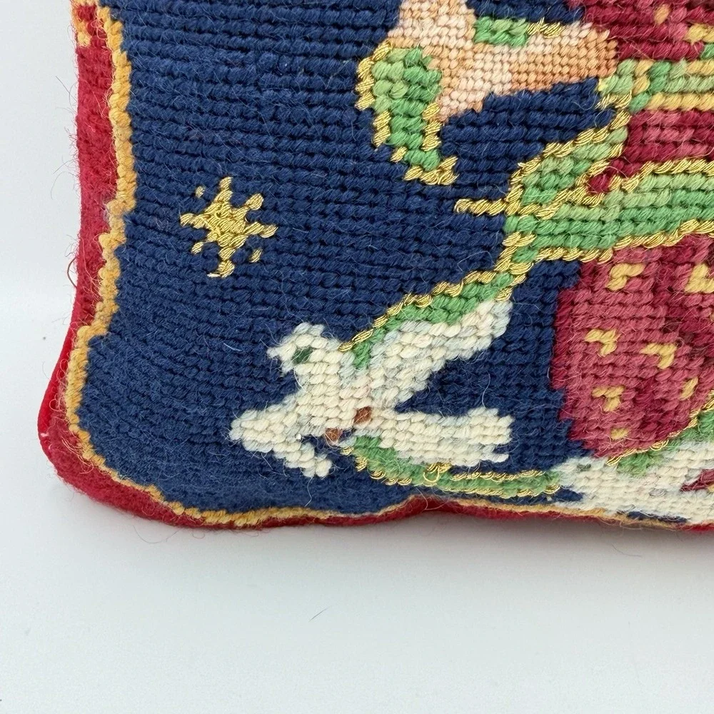 VTG Needlepoint Angel Pillow 9x9 Christmas Tapestry Cherub Folk Art‎ Decor